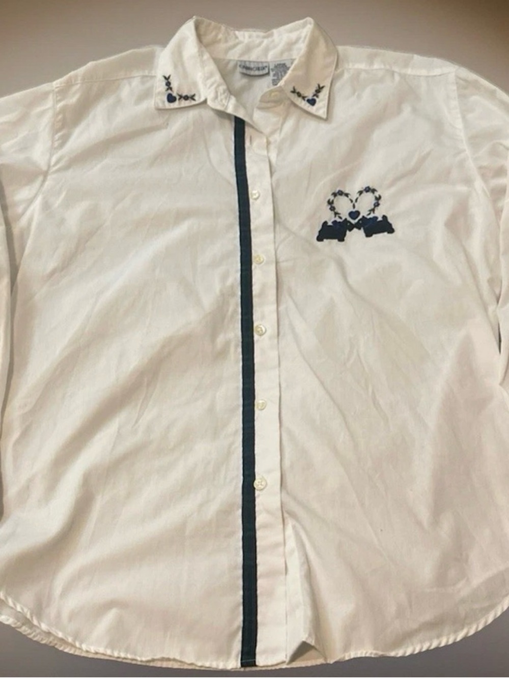 Cabin Creek L Embroidered Scottie Dog Shirt White Button Up Cottagecore Floral